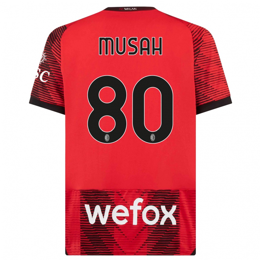 Men  Yunus Musah #80 Red  Black Home Jersey 2023/24 T-Shirt