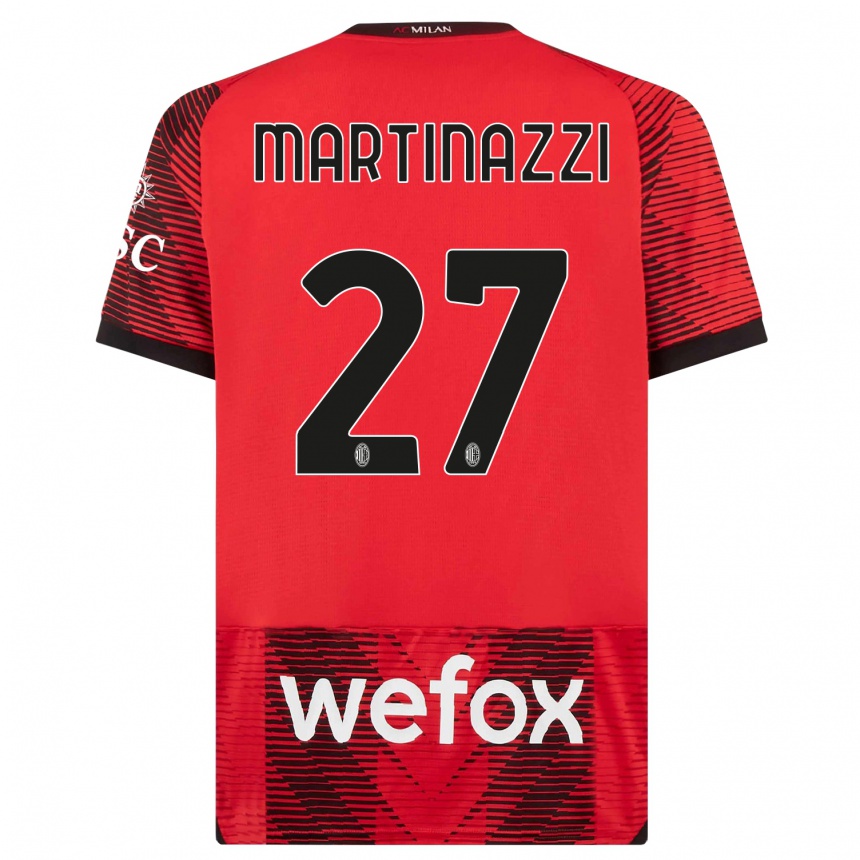 Men  Luca Martinazzi #27 Red  Black Home Jersey 2023/24 T-Shirt