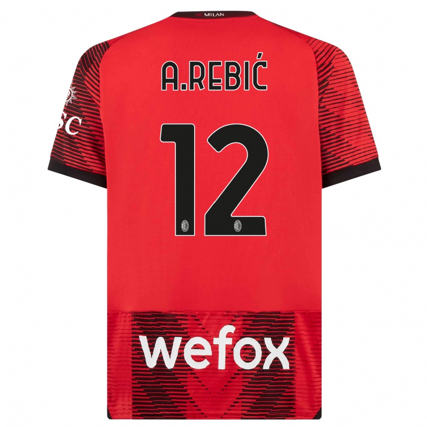 Men  Ante Rebic #12 Red  Black Home Jersey 2023/24 T-Shirt