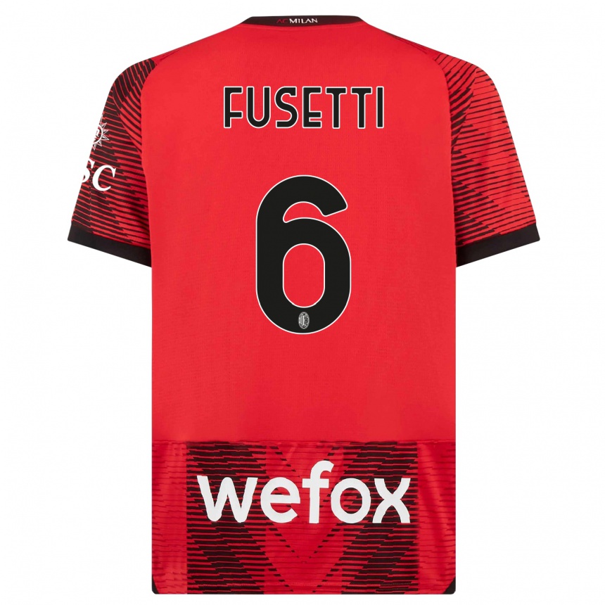 Men  Laura Fusetti #6 Red  Black Home Jersey 2023/24 T-Shirt