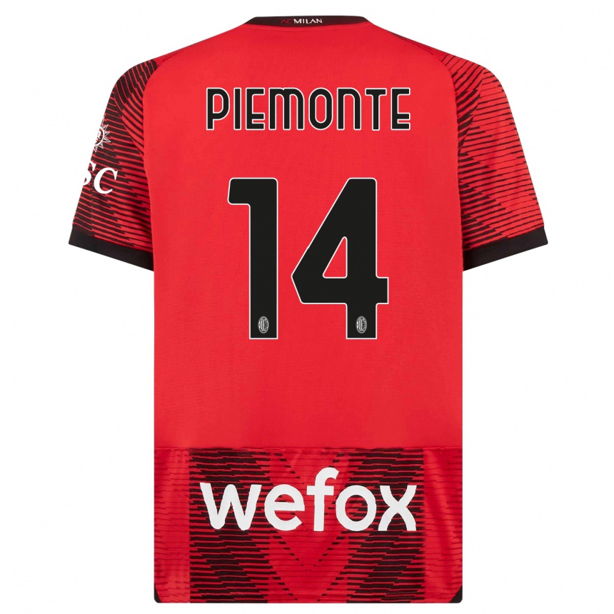 Men  Martina Piemonte #14 Red  Black Home Jersey 2023/24 T-Shirt