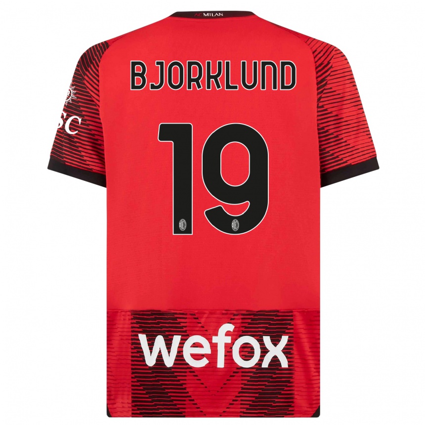 Men  Lukas Bjorklund #19 Red  Black Home Jersey 2023/24 T-Shirt