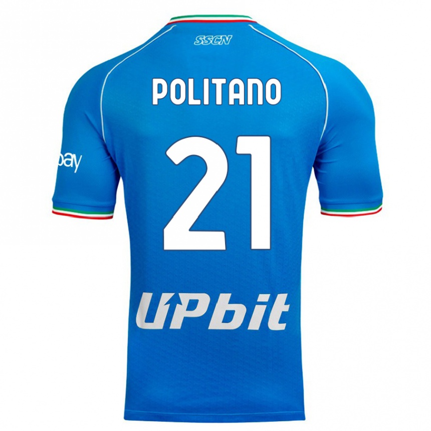 Men  Matteo Politano #21 Sky Blue Home Jersey 2023/24 T-Shirt