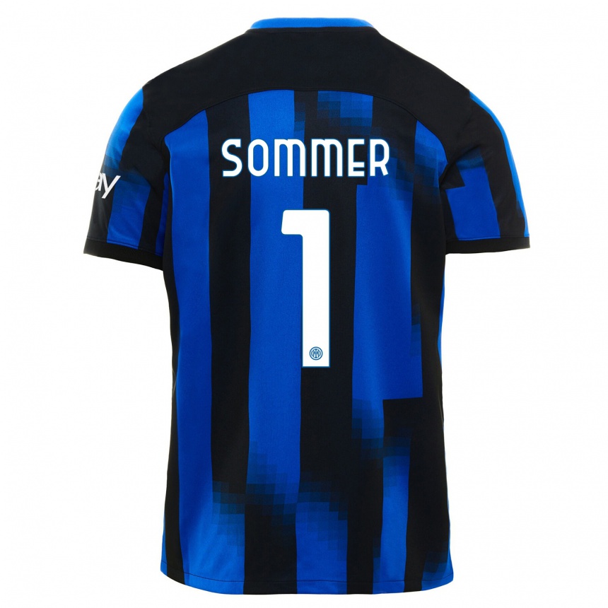 Men  Yann Sommer #1 Black Blue Home Jersey 2023/24 T-Shirt