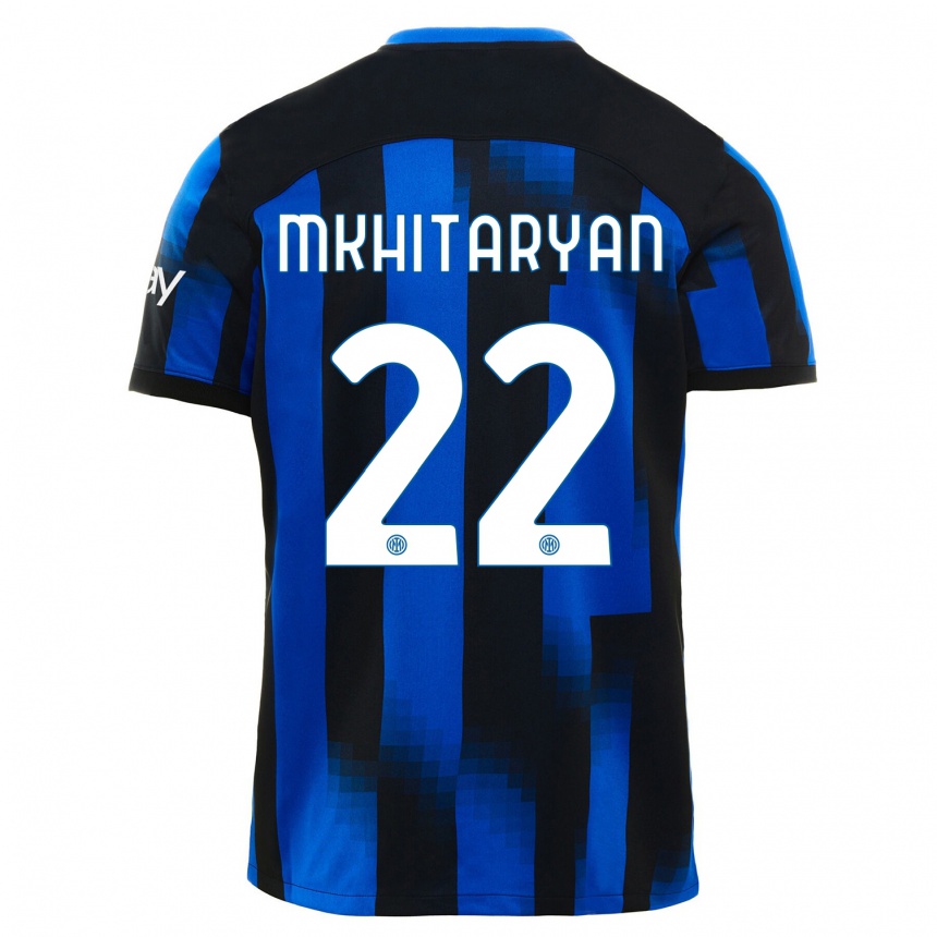 Men  Henrikh Mkhitaryan #22 Black Blue Home Jersey 2023/24 T-Shirt