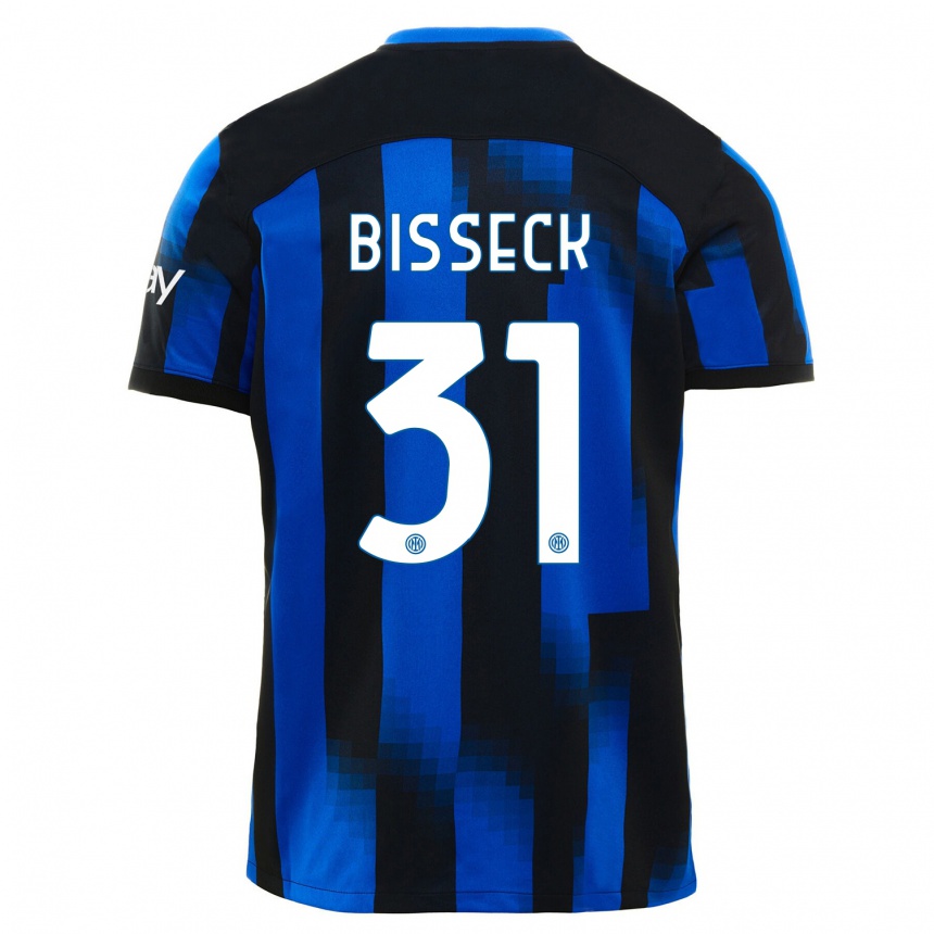 Men  Yann Bisseck #31 Black Blue Home Jersey 2023/24 T-Shirt