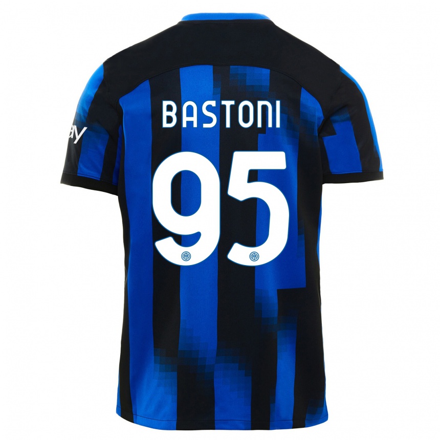 Men  Alessandro Bastoni #95 Black Blue Home Jersey 2023/24 T-Shirt