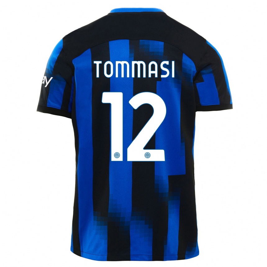 Men  Francesco Tommasi #12 Black Blue Home Jersey 2023/24 T-Shirt