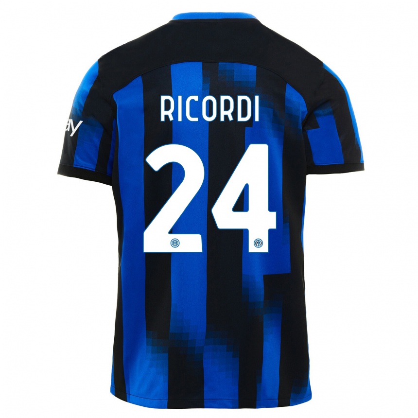 Men  Tommaso Ricordi #24 Black Blue Home Jersey 2023/24 T-Shirt