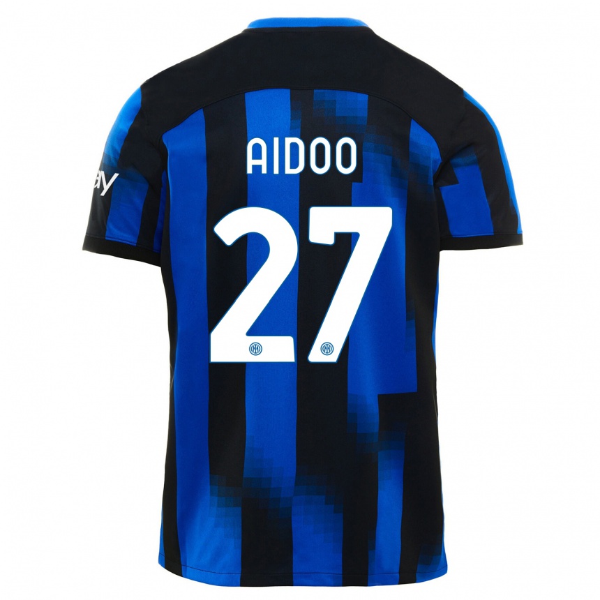 Men  Mike Aidoo #27 Black Blue Home Jersey 2023/24 T-Shirt