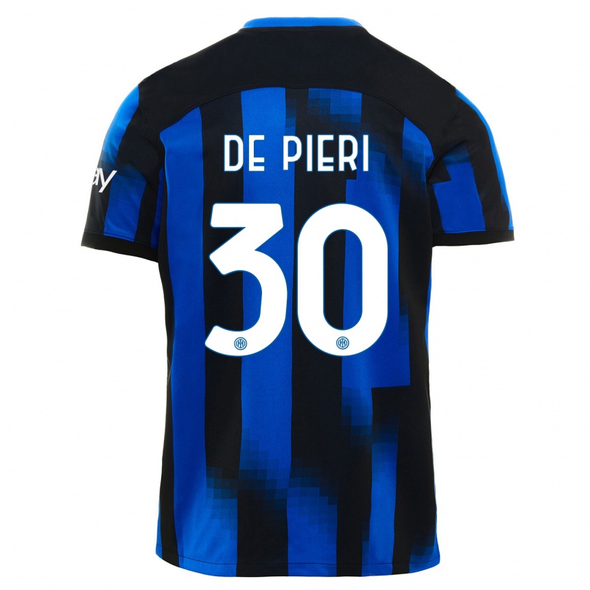 Men  Giacomo De Pieri #30 Black Blue Home Jersey 2023/24 T-Shirt