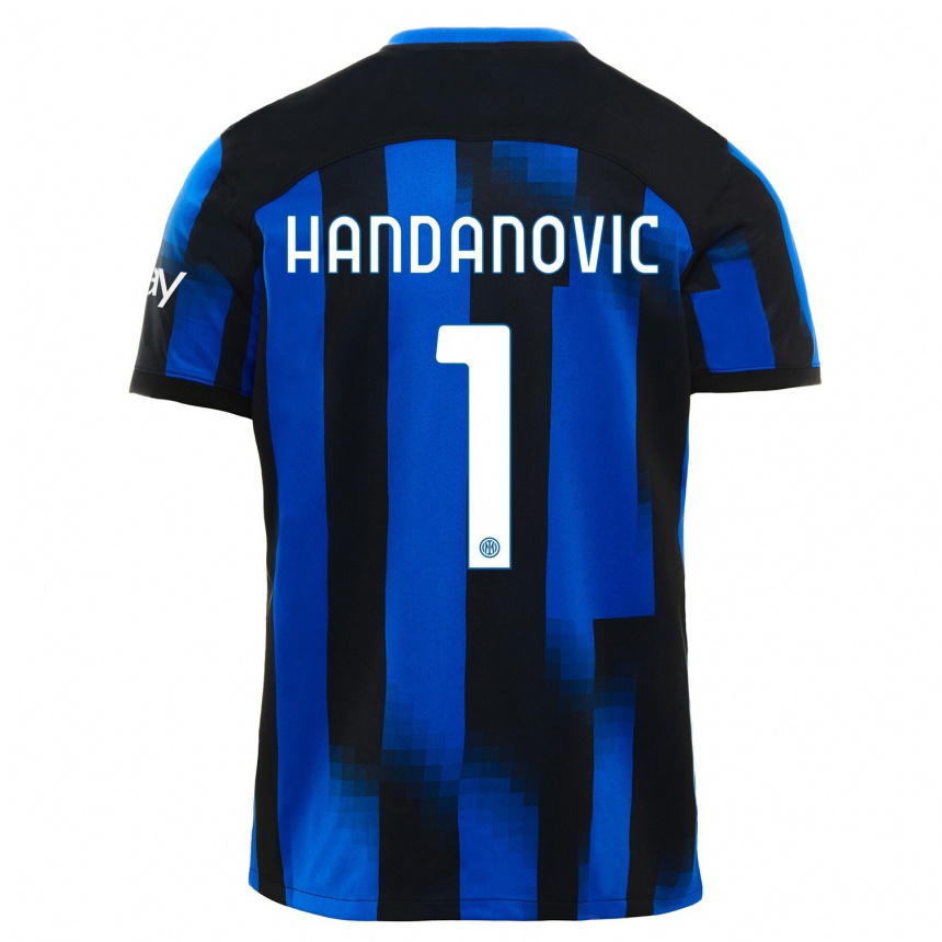 Men  Samir Handanovic #1 Black Blue Home Jersey 2023/24 T-Shirt