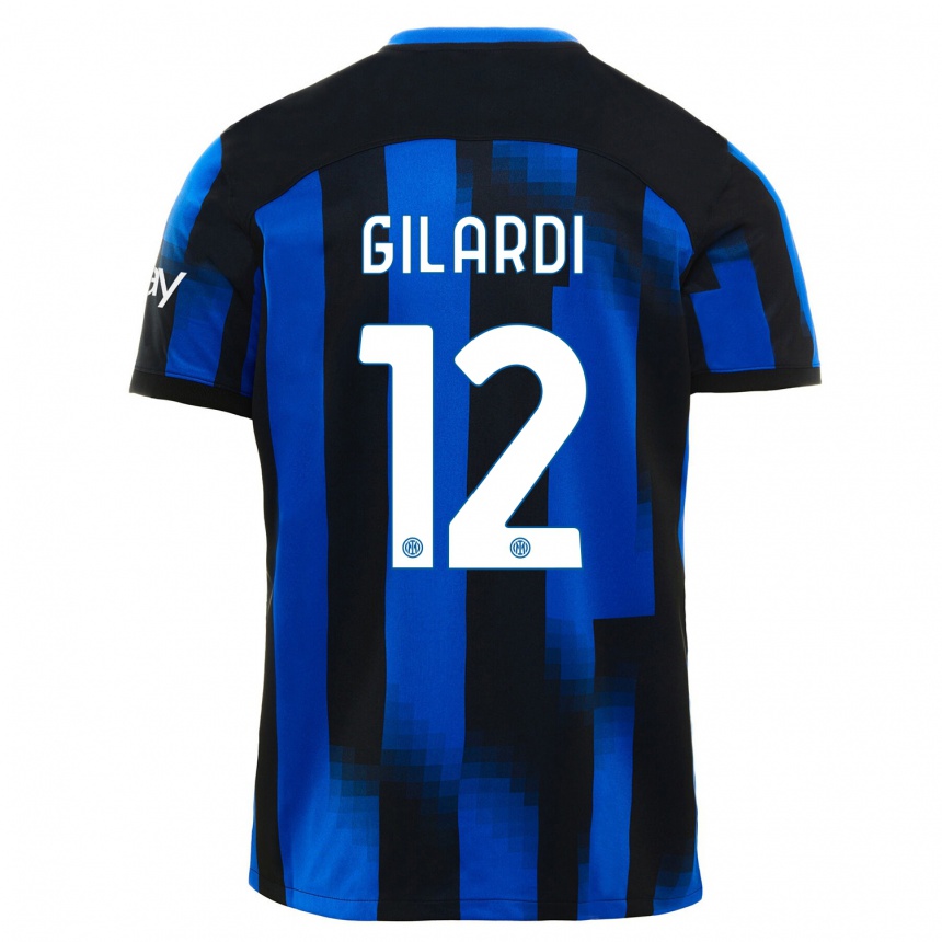 Men  Astrid Gilardi #12 Black Blue Home Jersey 2023/24 T-Shirt