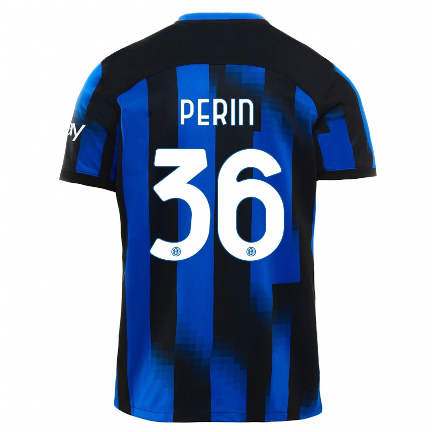 Men  Nicolo Perin #36 Black Blue Home Jersey 2023/24 T-Shirt