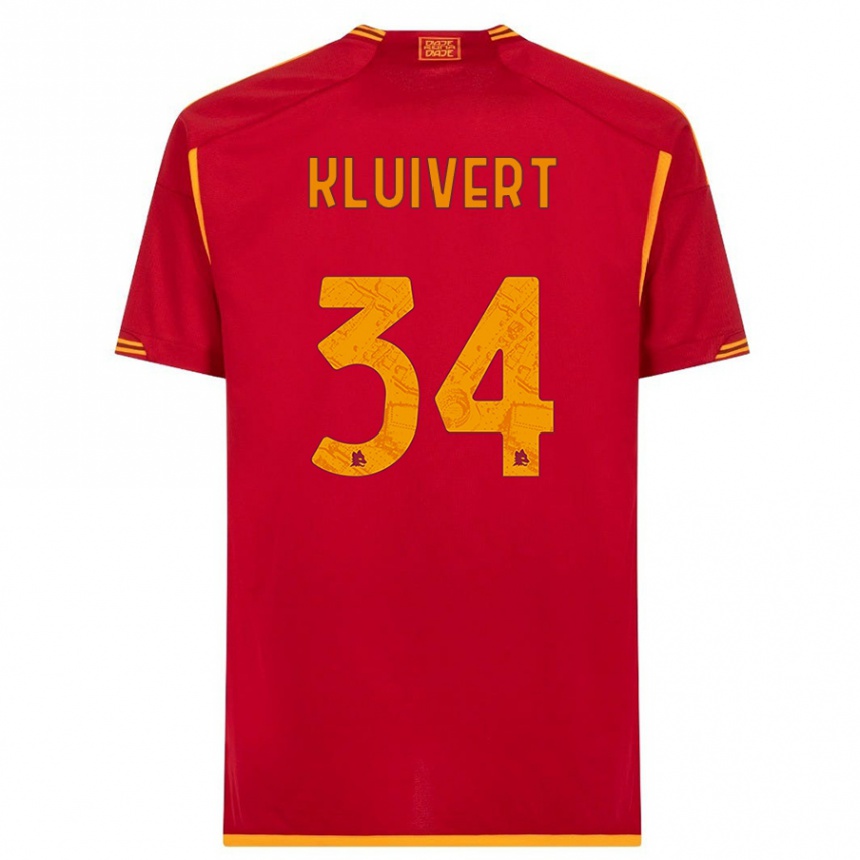 Men  Justin Kluivert #34 Red Home Jersey 2023/24 T-Shirt