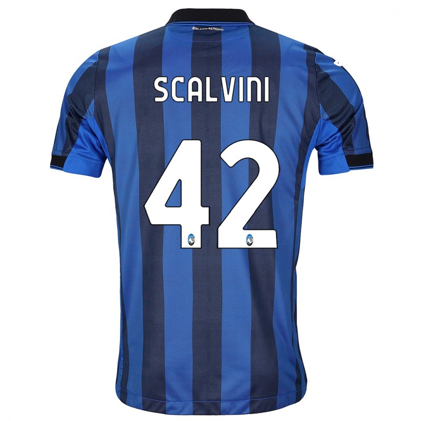 Men  Giorgio Scalvini #42 Black Blue Home Jersey 2023/24 T-Shirt