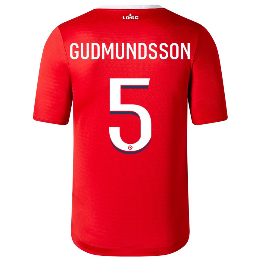 Men  Gabriel Gudmundsson #5 Red Home Jersey 2023/24 T-Shirt