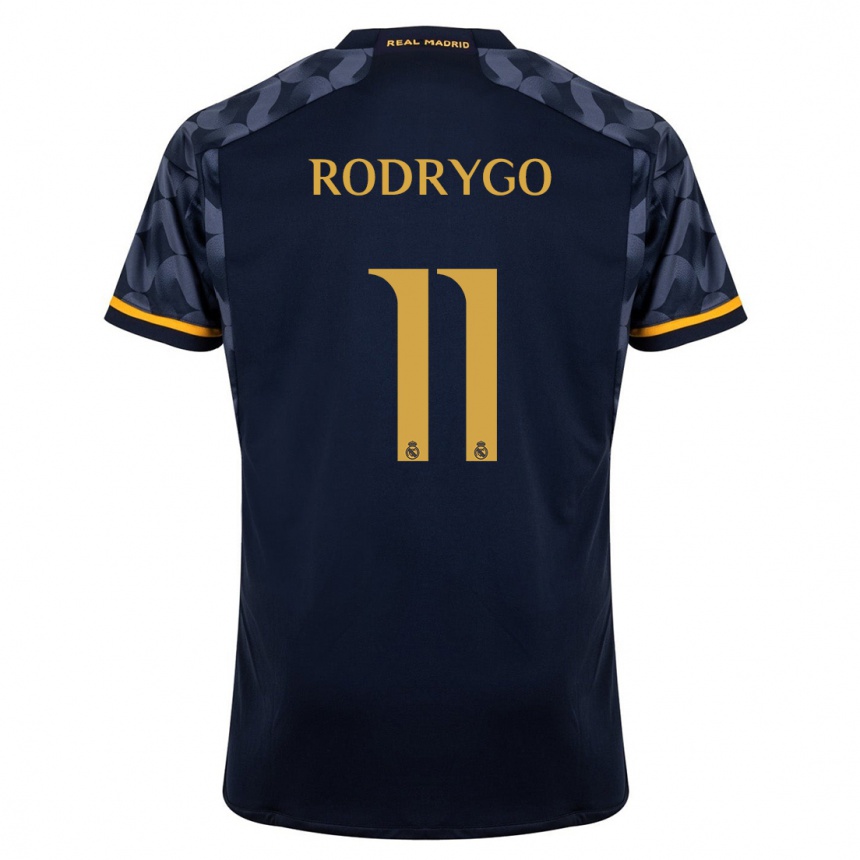 Men  Rodrygo #11 Dark Blue Away Jersey 2023/24 T-Shirt