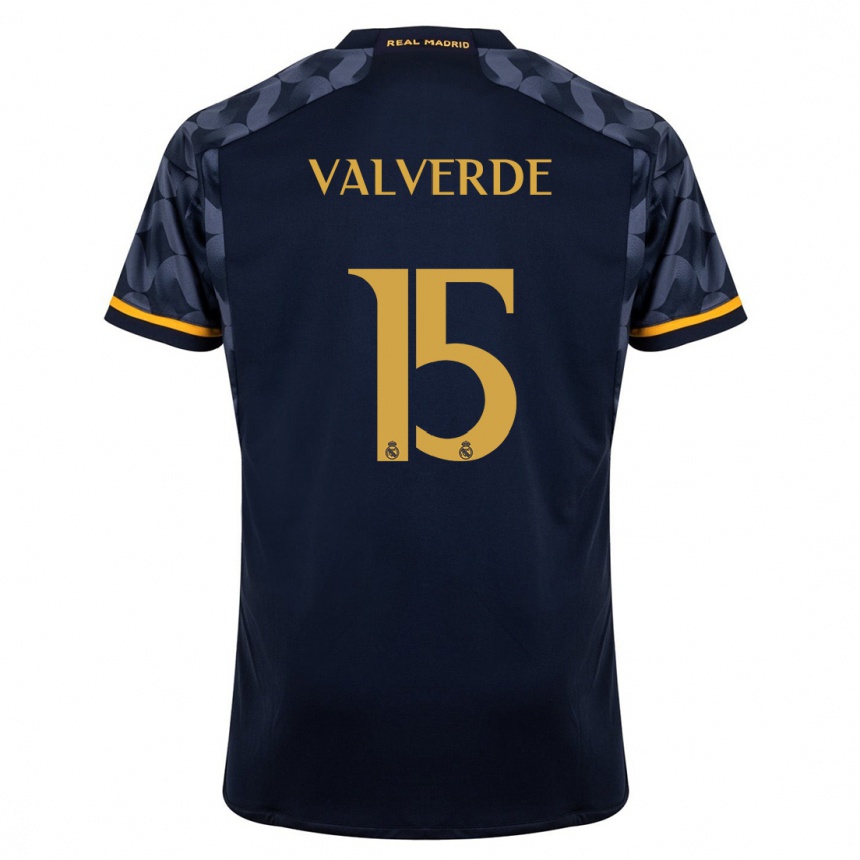 Men  Federico Valverde #15 Dark Blue Away Jersey 2023/24 T-Shirt