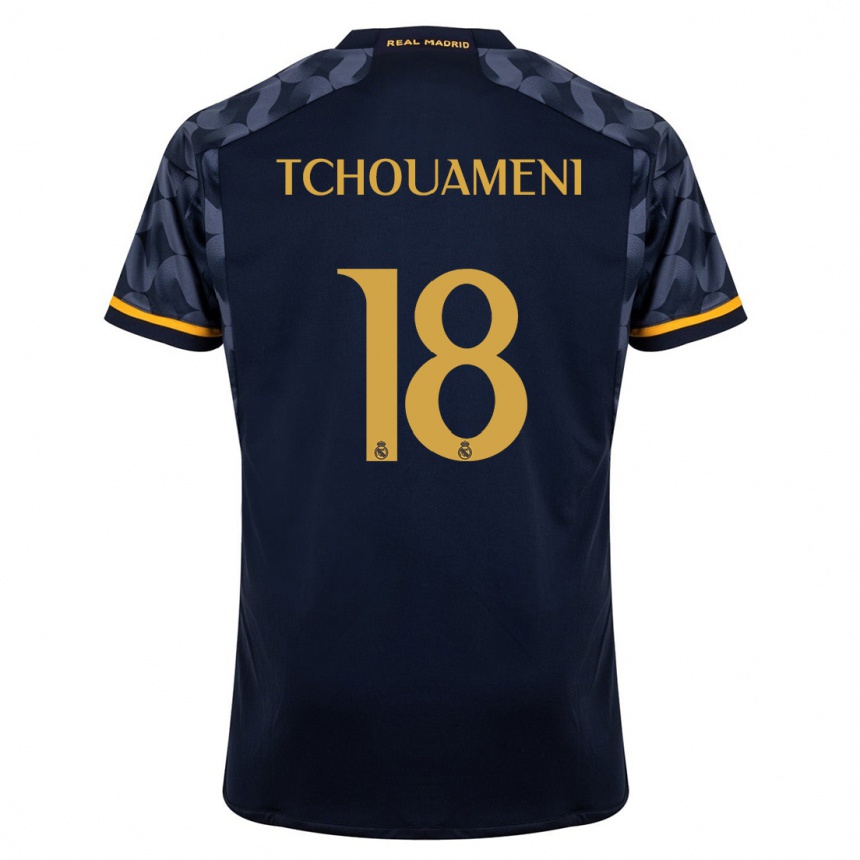 Men  Aurelien Tchouameni #18 Dark Blue Away Jersey 2023/24 T-Shirt