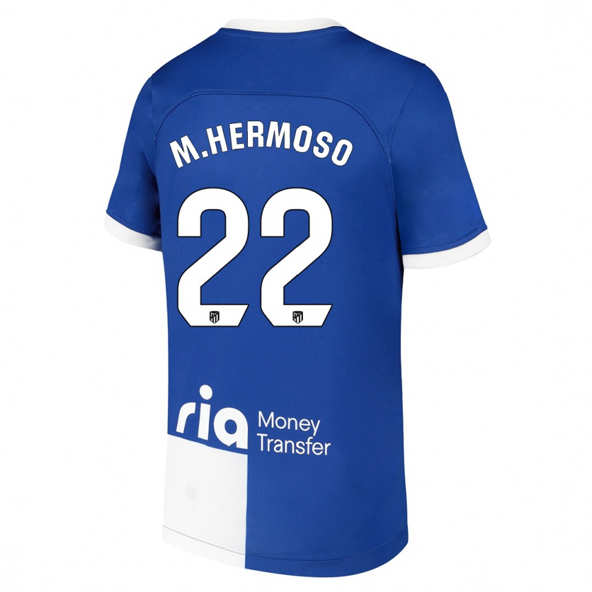 Men  Mario Hermoso #22 Blue White Away Jersey 2023/24 T-Shirt