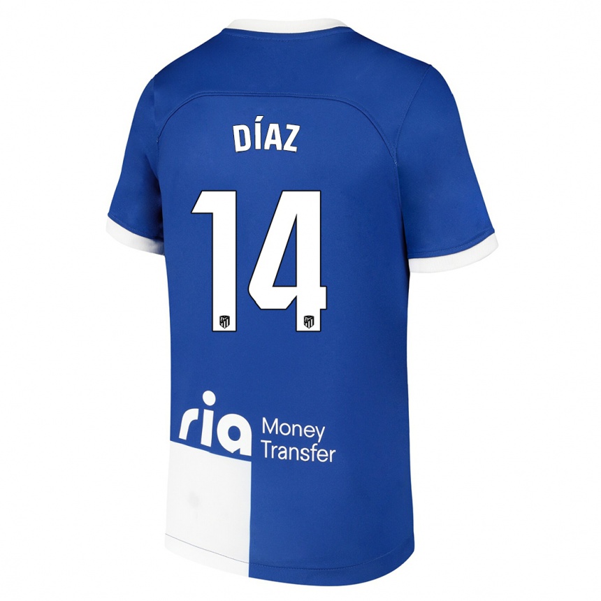 Men  Javier Díaz #14 Blue White Away Jersey 2023/24 T-Shirt