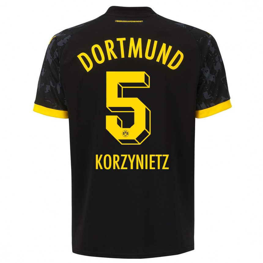 Men  Jaden Korzynietz #5 Black Away Jersey 2023/24 T-Shirt