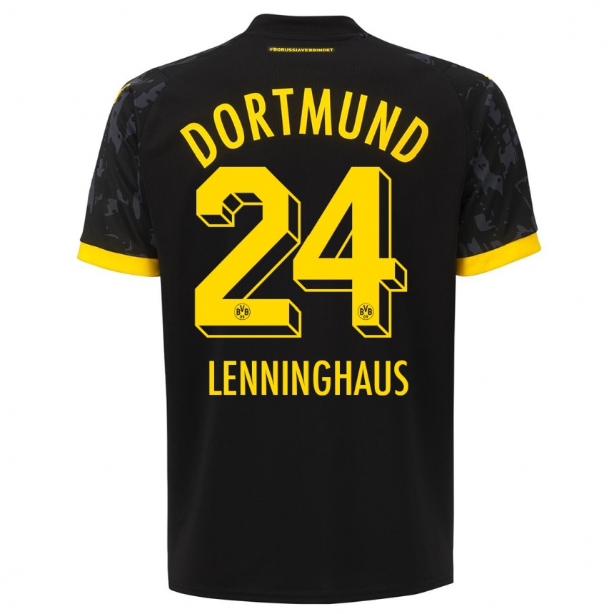 Men  Mika Lenninghaus #24 Black Away Jersey 2023/24 T-Shirt