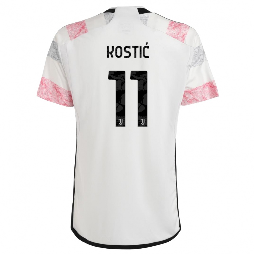 Men  Filip Kostic #11 White Pink Away Jersey 2023/24 T-Shirt