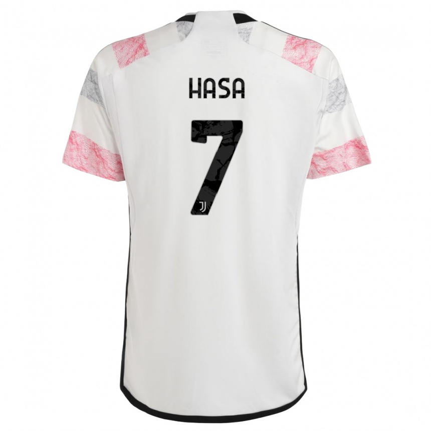Men  Luis Hasa #7 White Pink Away Jersey 2023/24 T-Shirt