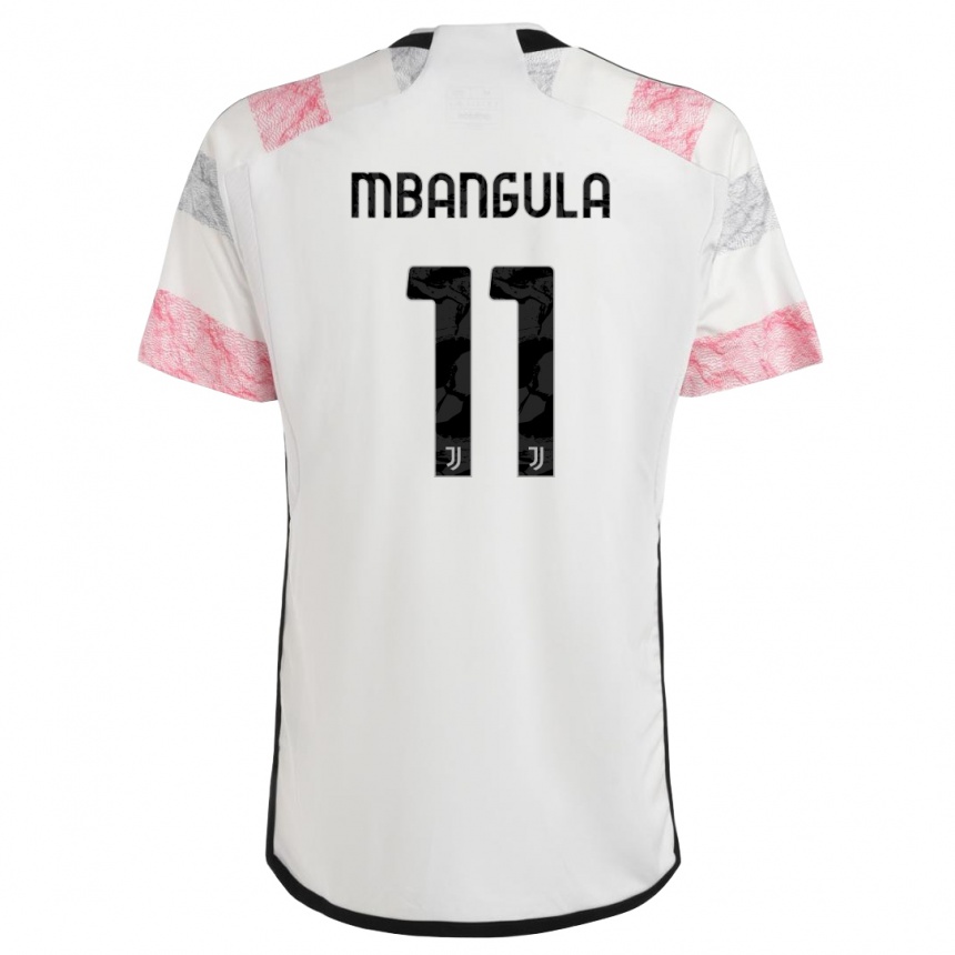 Men  Samuel Mbangula #11 White Pink Away Jersey 2023/24 T-Shirt