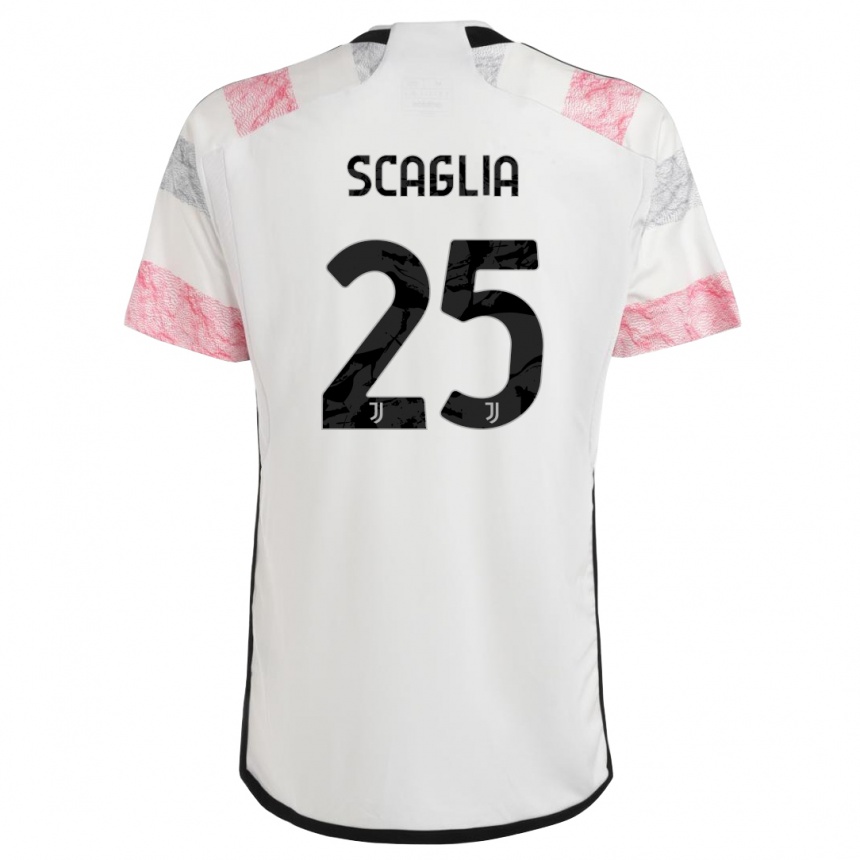 Men  Simone Scaglia #25 White Pink Away Jersey 2023/24 T-Shirt