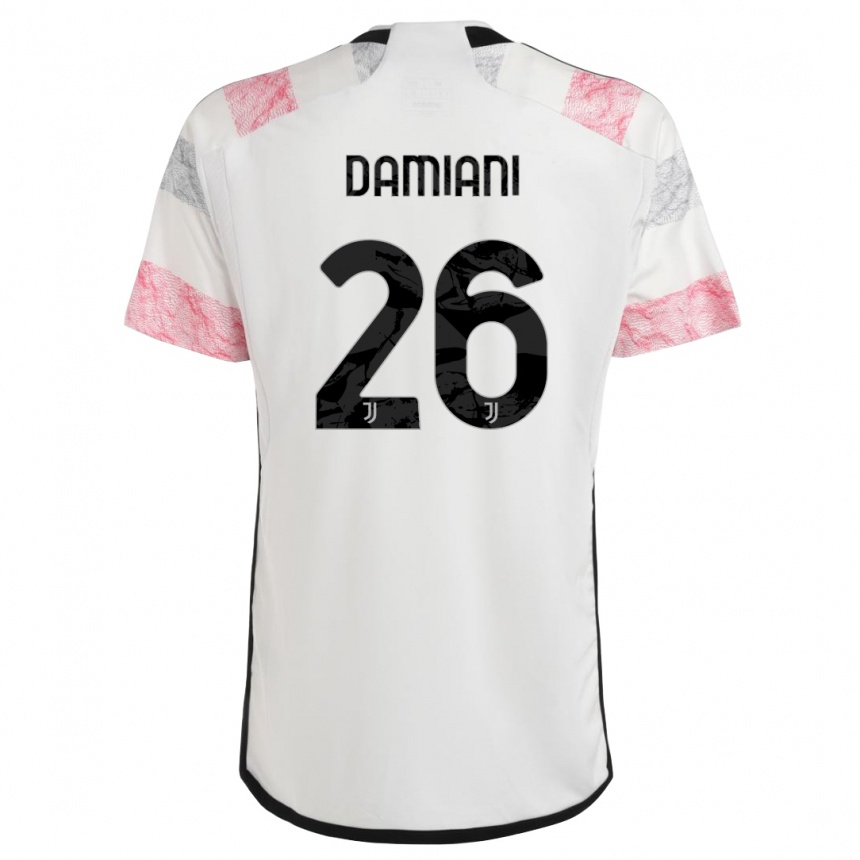 Men  Samuele Damiani #26 White Pink Away Jersey 2023/24 T-Shirt