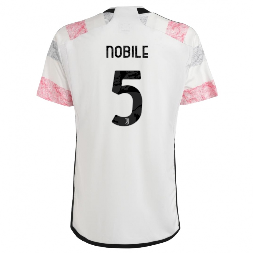 Men  Riccardo Nobile #5 White Pink Away Jersey 2023/24 T-Shirt