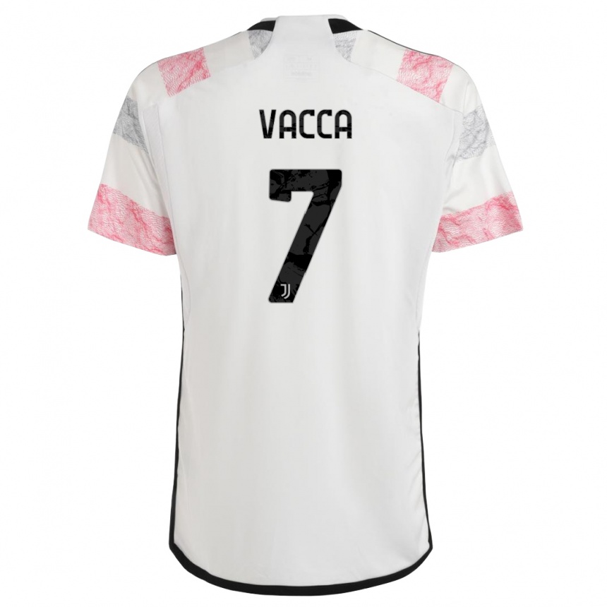 Men  Alessio Vacca #7 White Pink Away Jersey 2023/24 T-Shirt