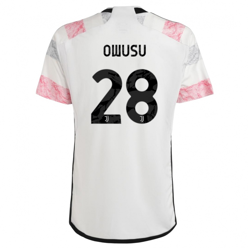 Men  Augusto Owusu #28 White Pink Away Jersey 2023/24 T-Shirt