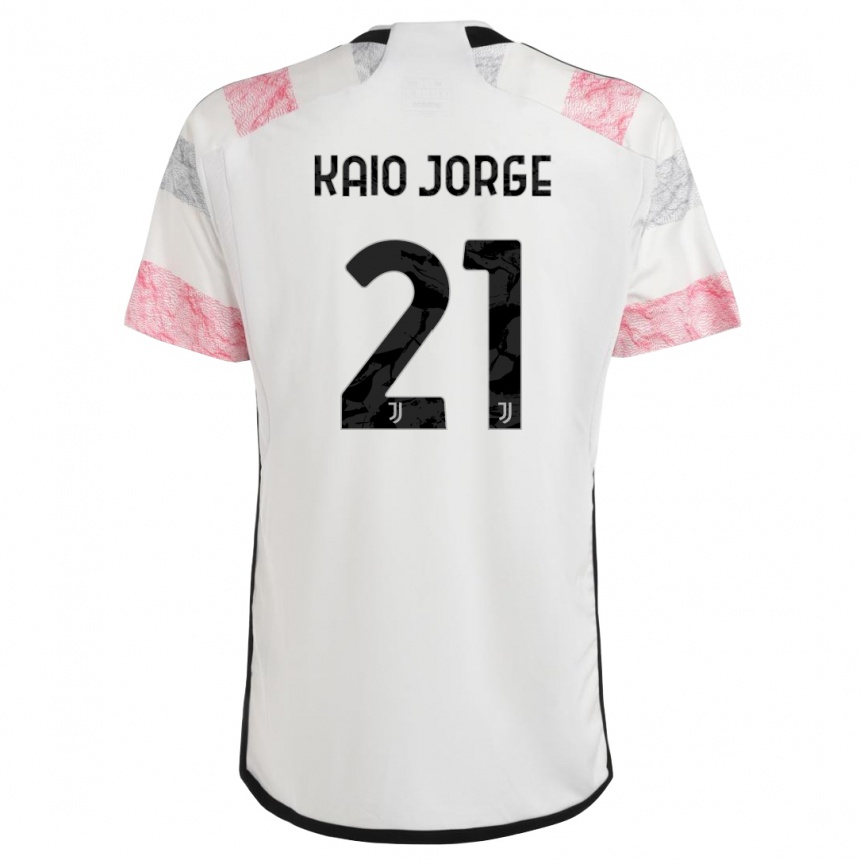 Men  Kaio Jorge #21 White Pink Away Jersey 2023/24 T-Shirt