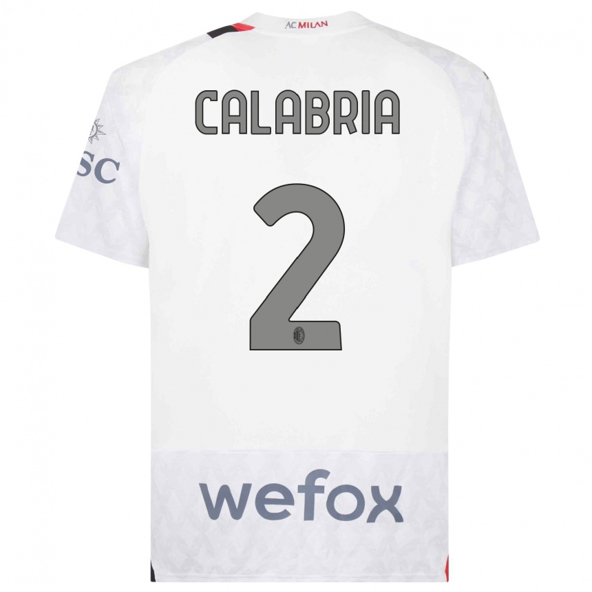 Men  Davide Calabria #2 White Away Jersey 2023/24 T-Shirt