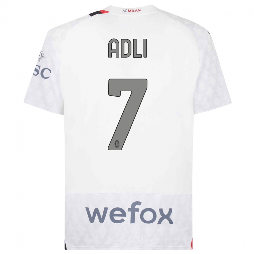 Men  Yacine Adli #7 White Away Jersey 2023/24 T-Shirt