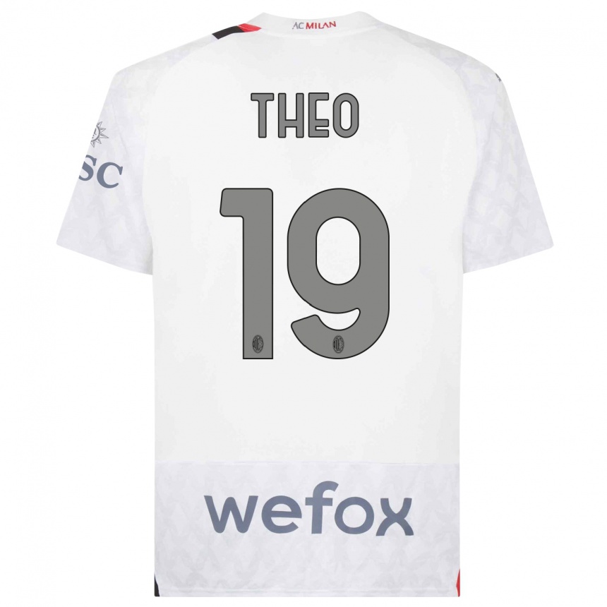 Men  Theo Hernandez #19 White Away Jersey 2023/24 T-Shirt