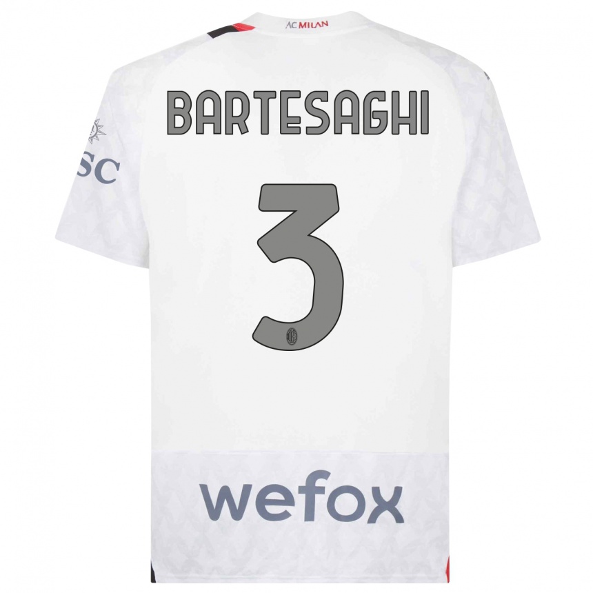 Men  Davide Bartesaghi #3 White Away Jersey 2023/24 T-Shirt