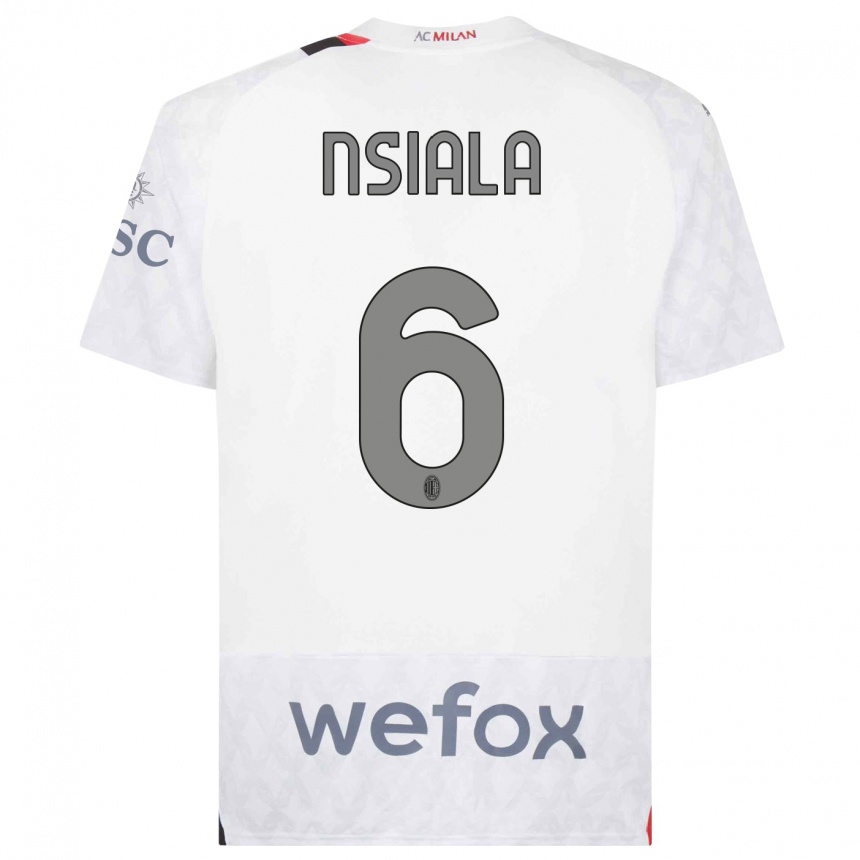 Men  Clinton Nsiala #6 White Away Jersey 2023/24 T-Shirt