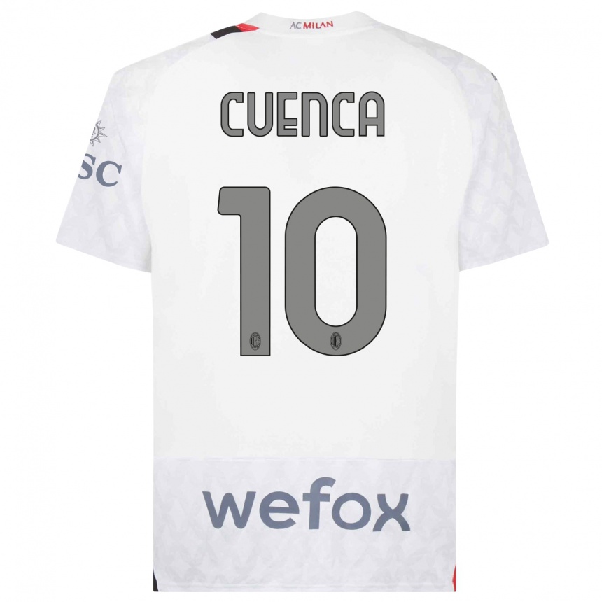 Men  Hugo Cuenca #10 White Away Jersey 2023/24 T-Shirt