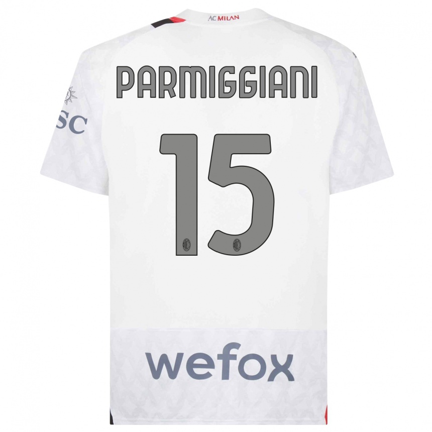 Men  Pietro Parmiggiani #15 White Away Jersey 2023/24 T-Shirt