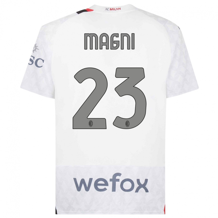 Men  Vittorio Magni #23 White Away Jersey 2023/24 T-Shirt