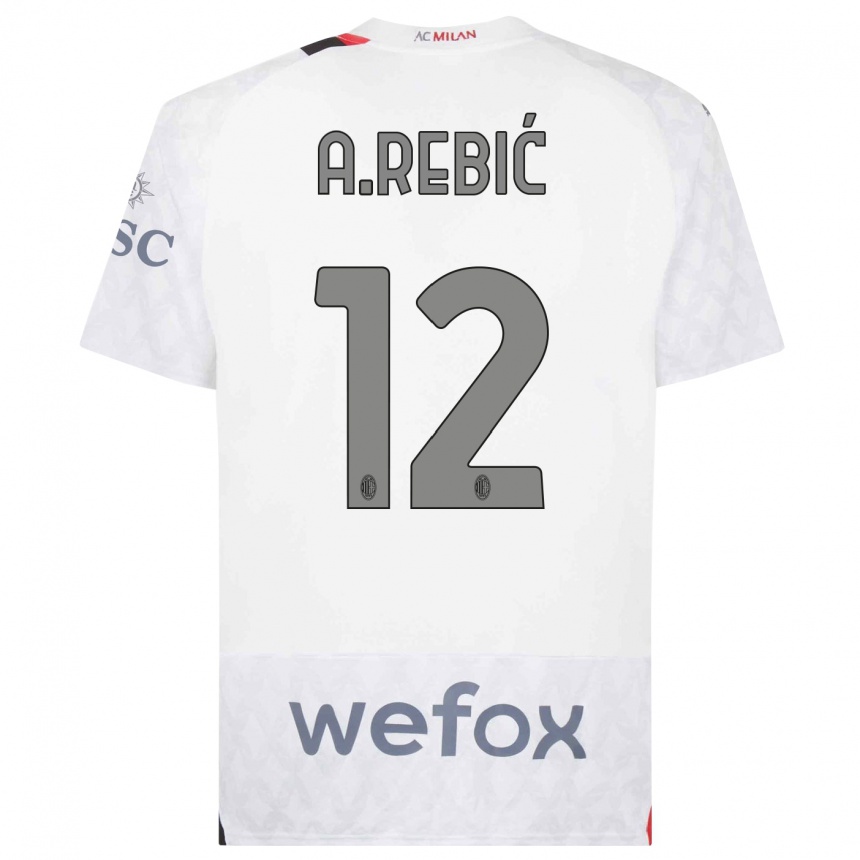 Men  Ante Rebic #12 White Away Jersey 2023/24 T-Shirt