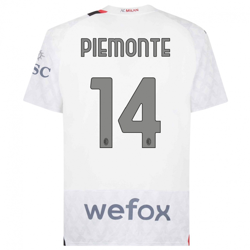 Men  Martina Piemonte #14 White Away Jersey 2023/24 T-Shirt