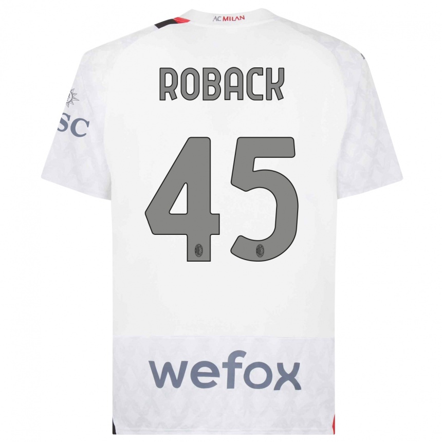 Men  Emil Roback #45 White Away Jersey 2023/24 T-Shirt