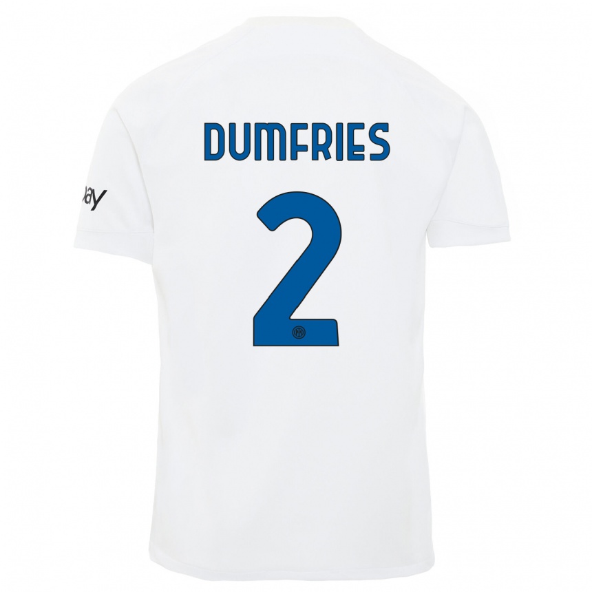 Men  Denzel Dumfries #2 White Away Jersey 2023/24 T-Shirt