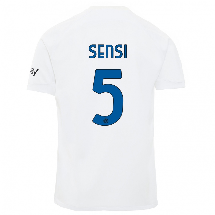 Men  Stefano Sensi #5 White Away Jersey 2023/24 T-Shirt